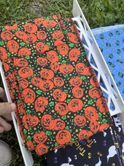 Halloween Themes Fabric Lot Plus Two Witch Puppets Vintage All New