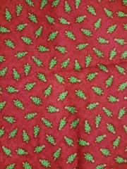 Christmas Tree On Red Fabric 1 Yard 10 Inches Plus Remnant Of 14 Inches Flawed