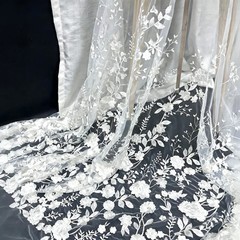 130x45cm 3D Embroidery Rose Flower Mesh Fabric for DIY Wedding Dress Veil Sewing