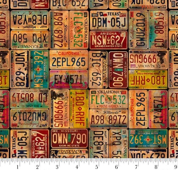 Cotton Historic Highway State License Plate Travel Fabric Print by Yard D770.21