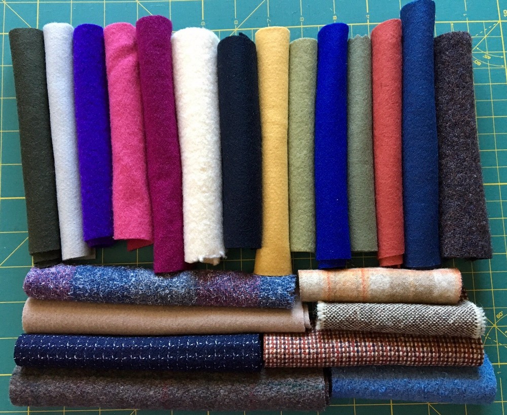 FELTED WOOL FABRIC PIECES MODA & Upcycled LOT APPLIQUE RUGS FIBER ART CRAFT 7 oz