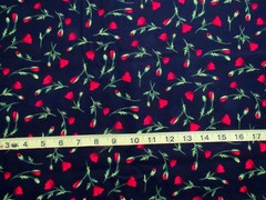 1 yd 100% Cotton Fabric Black with Red Flowers & Buds by Hi-Fashion Fabrics