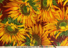 Sunflower Fabric Red Yellow Green By 1/2 or 1 Yard x 44″ Cotton