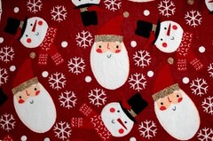 NEW*BTY*CHRISTMAS SANTA*SNOWMEN*SNOWFLAKES ON MAROON FLEECE FABRIC 1 YD 60×36″