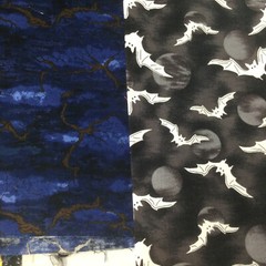 Fabrics Rectangular Cotton Halloween Black Orange Cats Bats Webs 8 Pieces