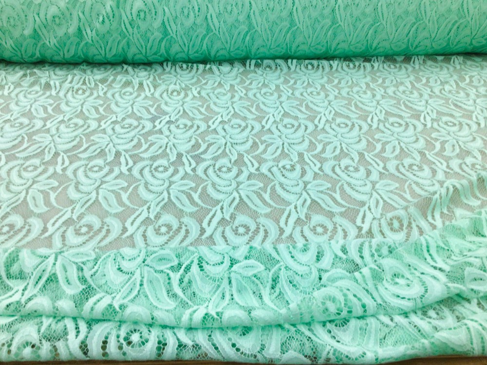 Embroidered Stretch Lace Apparel Fabric Sheer Floral Light Mint Green YY512