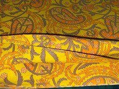 By 1/2 Yd 1960’s Mod Paisley Cotton Fabric Yellow Orange Pink BTHY 18″ X 43″