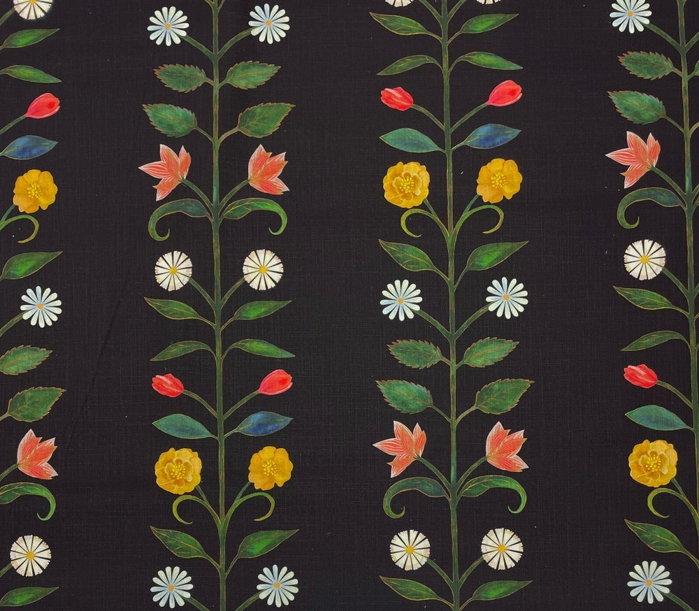 LACEFIELD DESIGN BARCELONA EBONY BLACK FLORAL VINE MULTIUSE FABRIC 1.5 YARD 54″W