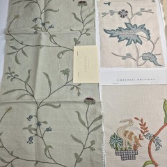Chelsea Editions Embroidered Fabric Samples Lot of 8 Linen Textile Swatches