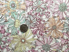 Tana Lawn Liberty London Blue Pink Yellow Mums Floral Pattern Fabric 3 Yards
