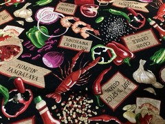 Gumbo Crawfish Jumbalaya Bisque Black Cotton Fabric Robert Kaufman 21” By 41”