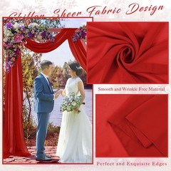 Red Chiffon Wedding Arch Draping Fabric 2 Panels 28 Inch x 20 FT Backdrop