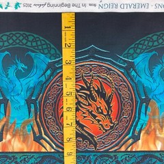 Emerald Reign Dragons Celtic Circles Border Fabric Green Orange Fire Red BTY