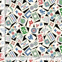Cotton Mahjong Game Tiles Chinese Traditional Black Fabric Print by Yard D603.12