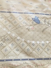 Med Blue Pink Flowers on Lt Tan Striped Chintz Heavy Fabric 5.5Y Cottagecore