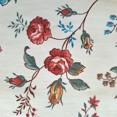 Flowers Vines Red Teal On Cream Chintz Joan Kessler Concord Cotton Fabric 2.5 YD
