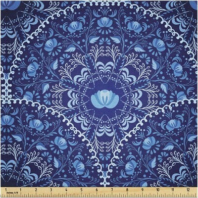 Dark Blue Waterproof Floral Fabric 108×58 inches