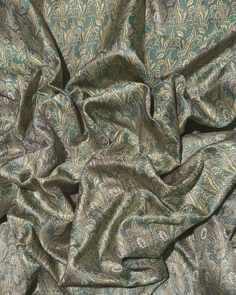 Gold/black/gray Satin Brocade Jacquard 100% Silk Fabric 44″ W, By Yard (JD-363)