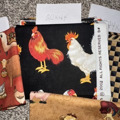 6 Farm Quilt Fabrics Mix Remnants Farm Cow Chicken Pig Craft COTTON Cottagecore