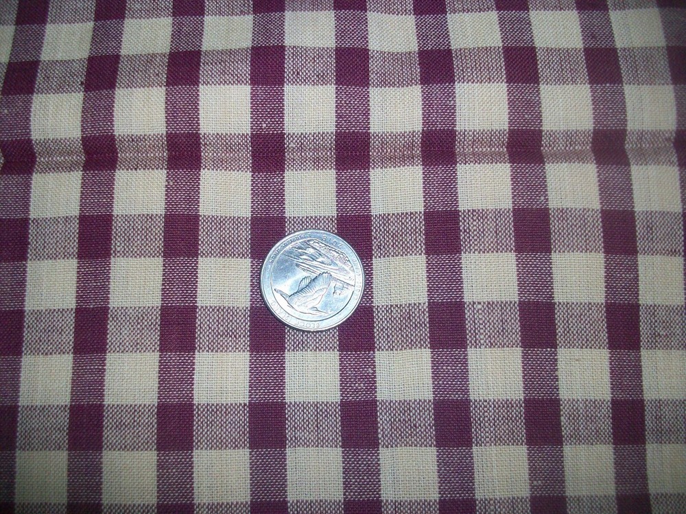 Vintage Homespun Burgundy Red Beige Plaid Cotton Craft Fabric 2 yards