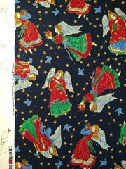 Angels Stars Doves Gold Highlights Cranston Cotton Fabric BTFQ 18×22 Navy Blue