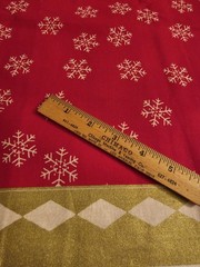 Red White Snowflakes Christmas Gold Border Print Cotton Fabric 3 Yds 20″ x 45