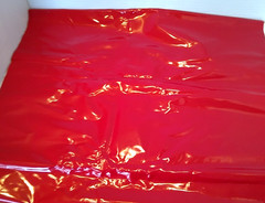 Red Shiny Vinyl With Knit Backing Sewing Costume Cosplay 18.5 X 55 Inch Piece