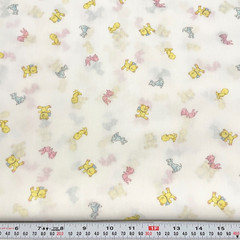 Pastel Pink Yellow & Blue Animals Lightweight Cotton Blend Remnant 15″ x 45″
