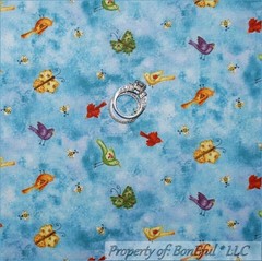 BonEful Fabric FQ Cotton Quilt Blue Sky Cloud Bird Bee Butterfly Flower Little S