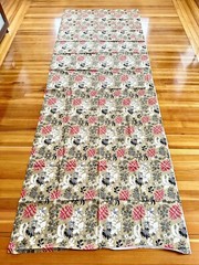 Vintage Floral / Leaf Beige / Brown Red Black White Textile Fabric 12’ x 52”