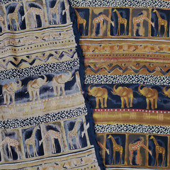 Rayon Challis Fabric Brown African Jungle Elephants Giraffes 2 Yards