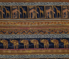 Rayon Challis Fabric Brown African Jungle Elephants Giraffes 2 Yards