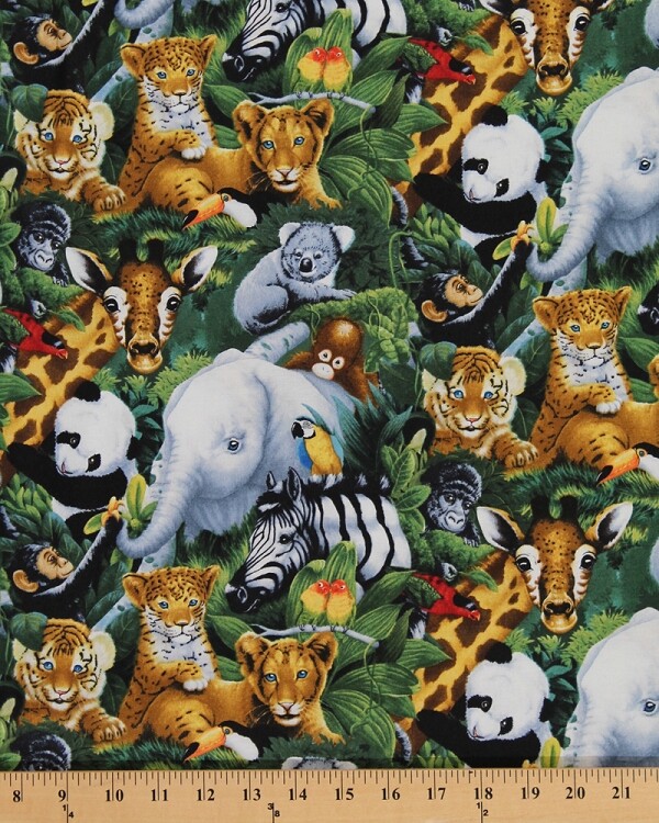Cotton A Rare Occasion Baby Safari Jungle Animals Fabric by the Yard D475.26