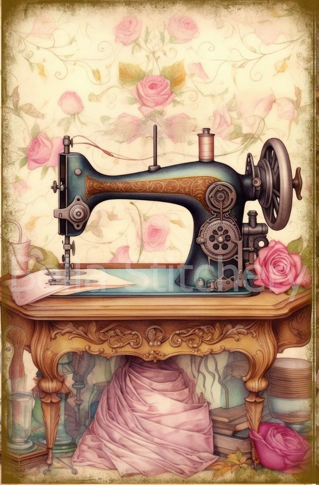 Vintage Victorian Sewing Time #11 Sewing Machine 7×10 Craft Quilt Fabric Block