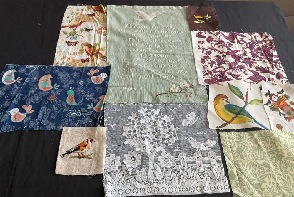 Birds Hand Stitched Fabric Scraps Lace Slow Stitch Crafts Junk Journal – 10