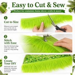Sukh Shaggy Faux Fur Fabric – 2 x 60 inch Green Faux Fur Trim Precut Fabric Stri