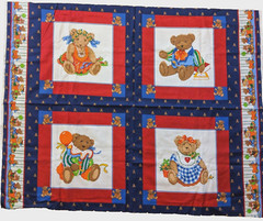 VTG `90 Cranston Teddy Bear Pillow Panel Four 14″ SQ Clown Ballerina Mom & Dad
