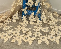 Cream Silver Beaded Embroidery Bridal Lace Fabric 50” Width Sold By Yard