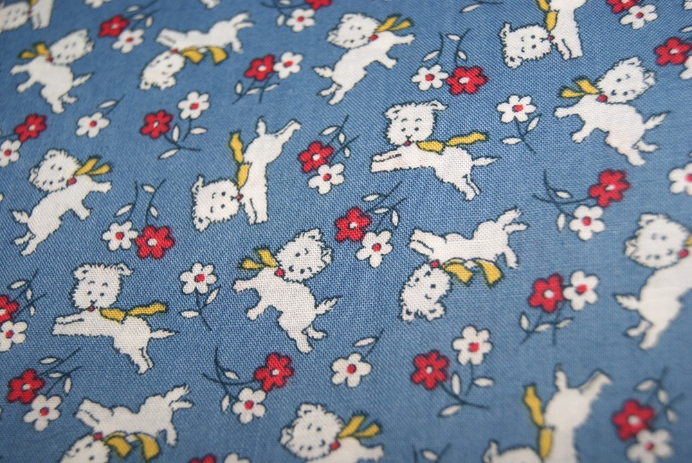 Half Yard 18×42″ RJR 1930s Quilt Revival Blue Puppy Quilt Top Fabric