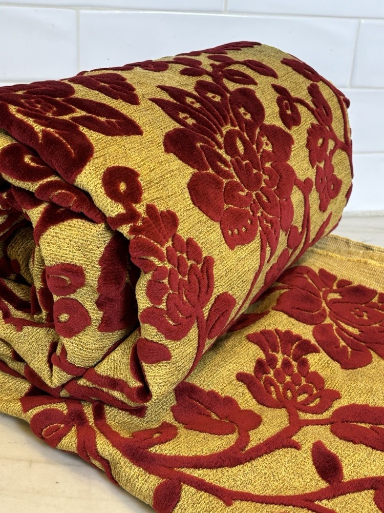 4-1/4Y Cantoni Sculpted Velvet Upholstery 58″ Fabric – Deep Ruby on Golden Tan