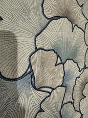 Pindler Aurelia in Denim Blue, Embroidered Ginkgo Leaves, 8103, 1.8 yards