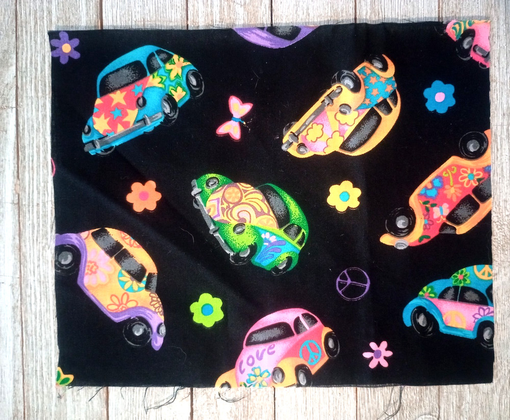 Peace Sign Buggy Car Cotton Fabric 10″ X 8″ Sewing Crafting Length Piece New