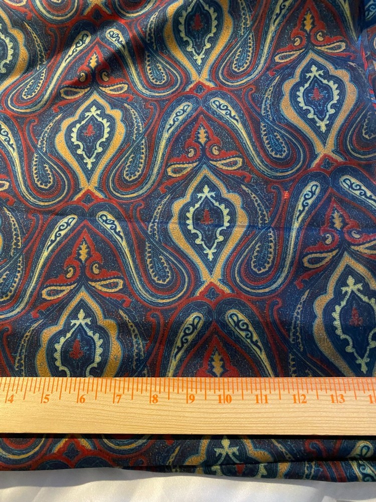 Vintage acetate fabric large paisley print 2 yards x 37″(teal, burgundy, gold)