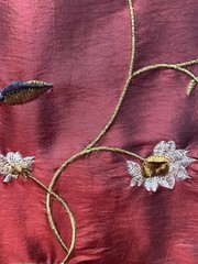 FAUX SILK FLOWERS EMBROIDERED~DRAPERY UPHOLSTERY Sold By The Yard – Burgundy