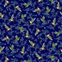 Hummingbird Messinger, Hummingbird Floral, Studio E BTY 44″ Wide