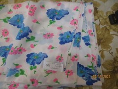 5 yds x 44″ Vintage 1973 Klopman Burlington Polyester Pink Blue Flowers white