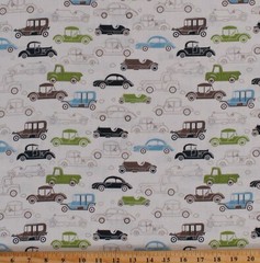 Linen/Rayon Blend Vintage Cars on Off-White Lightweight Fabric by Yard D254.26