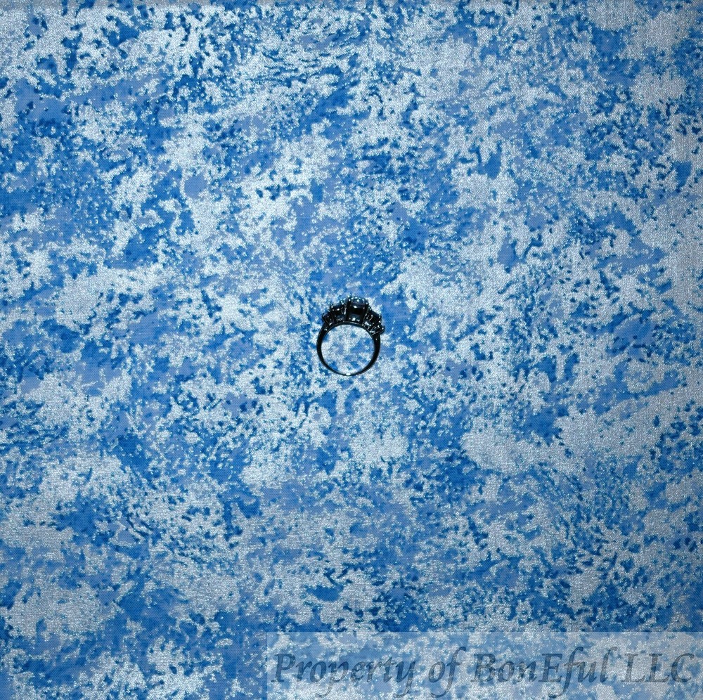 BonEful Fabric FQ Cotton Quilt Blue White Silver Metallic Sky Cloud Sea Water UK