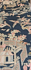 Schumacher Chinois Fabric Remnants Floral Chinoiserie Print Blue Pillows