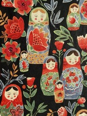 MATRYOSHKA DOLLS fabric Alexander Henry Vintage OOP Black Red Nesting 39×43 RARE